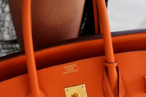detail of orange birkin bag